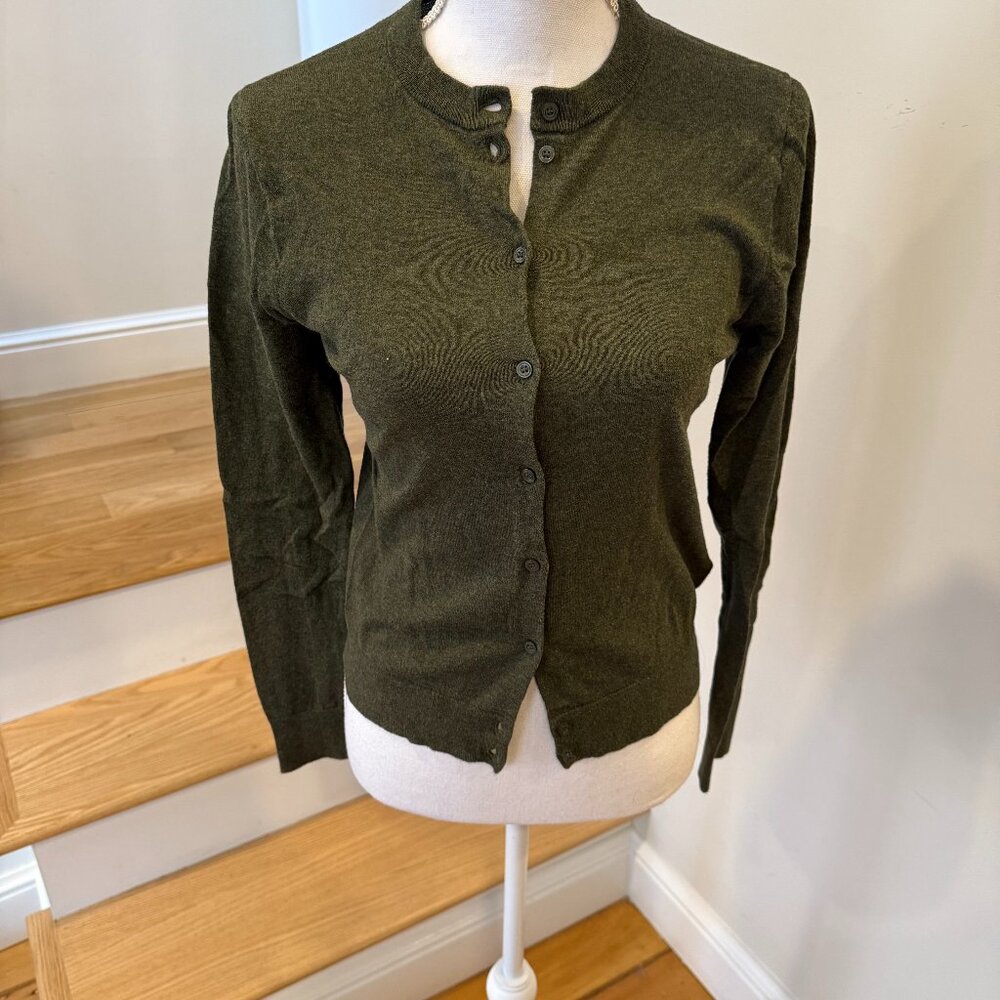 J Crew Factory Classic cotton cardigan sweater / SMALL / HTHR LODEN